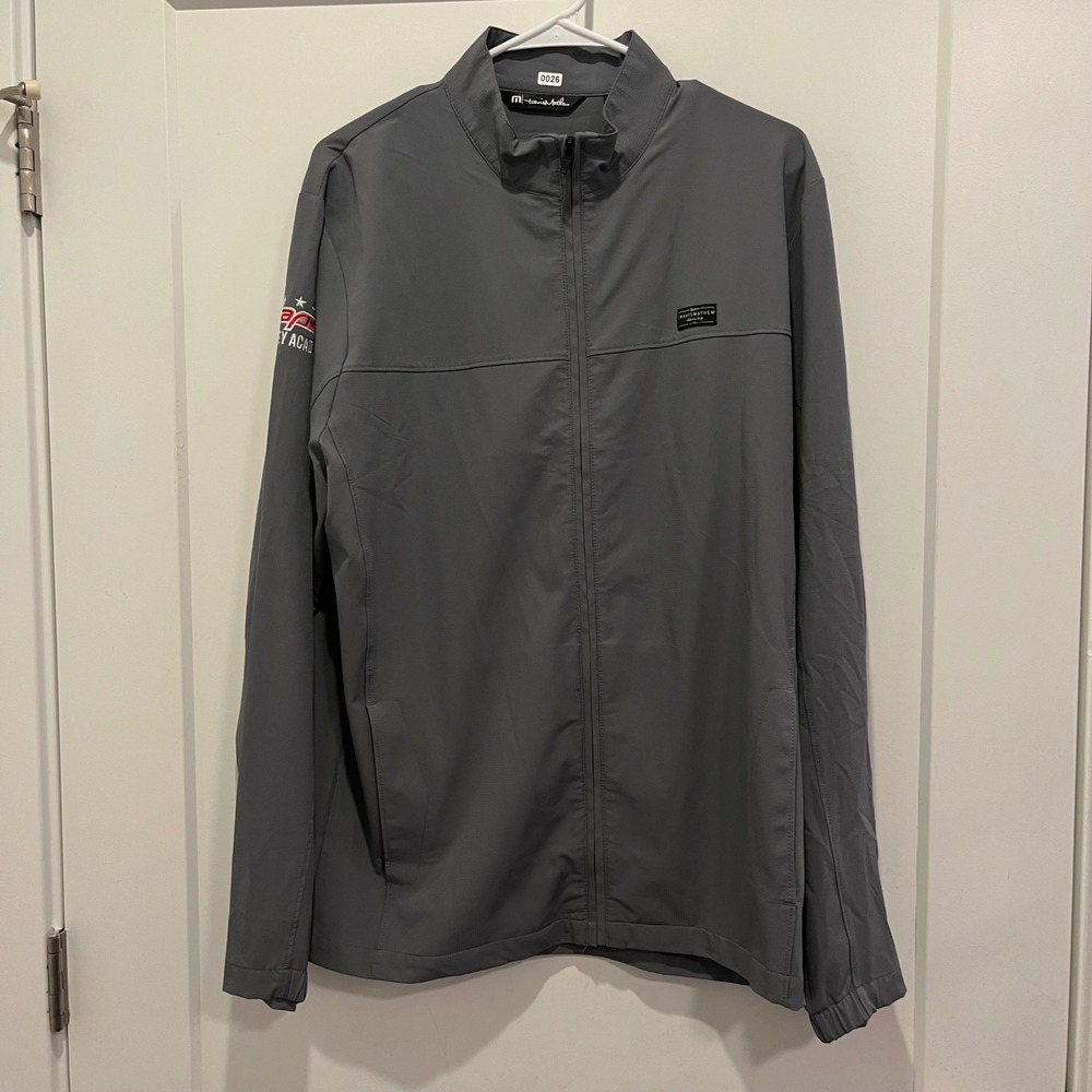 TravisMathew Mens Grey Full Zip Golf Jacket Caps Hockey Academy Logo‎ Size Large